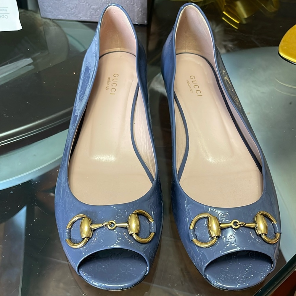 Gucci Vernice Microguccissima Ballet Flats Uniform Blue